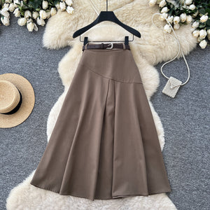 Commuting high waist a-line skirt for women easiest for matchslimming look large mid-length skirt retro belt skirt niche stylek-style skirt