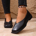 Plus size square toe low heel women's flats - new autumn  collection - slip-on casual leather shoes