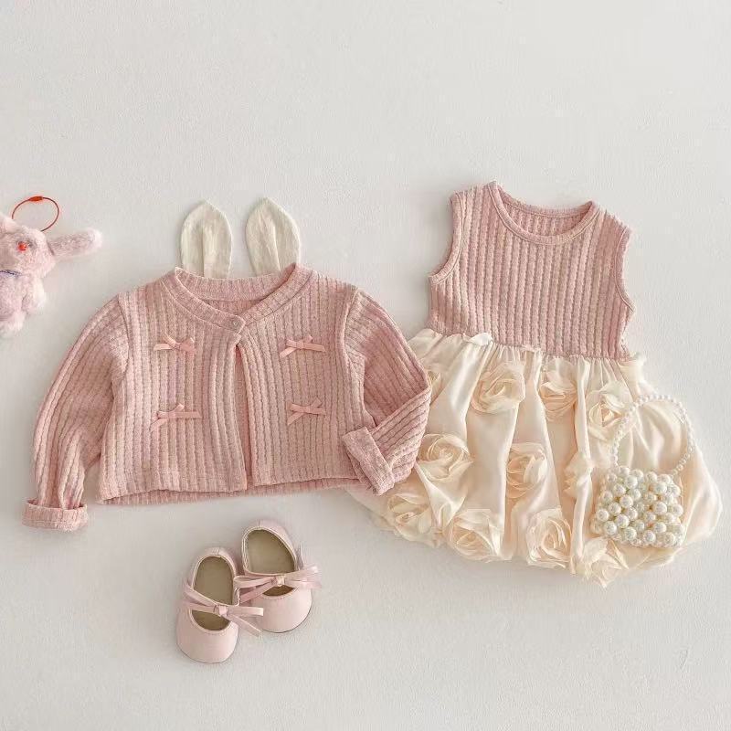 New arrival baby girl style princess baby autum bag butt skirt suit first birthday long sleevestwo-piece set cake bag butt skirt