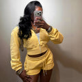 S391631 cross-border women's clothing rivet sportswear suit yellow zipper sweatshirt jacket drawstring shorts two-piece set