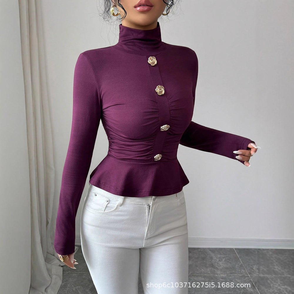 European and american cross-border women's fashion:  new autumn collection - solid color button-down long sleeve top