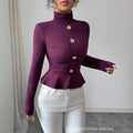 European and american cross-border women's fashion:  new autumn collection - solid color button-down long sleeve top