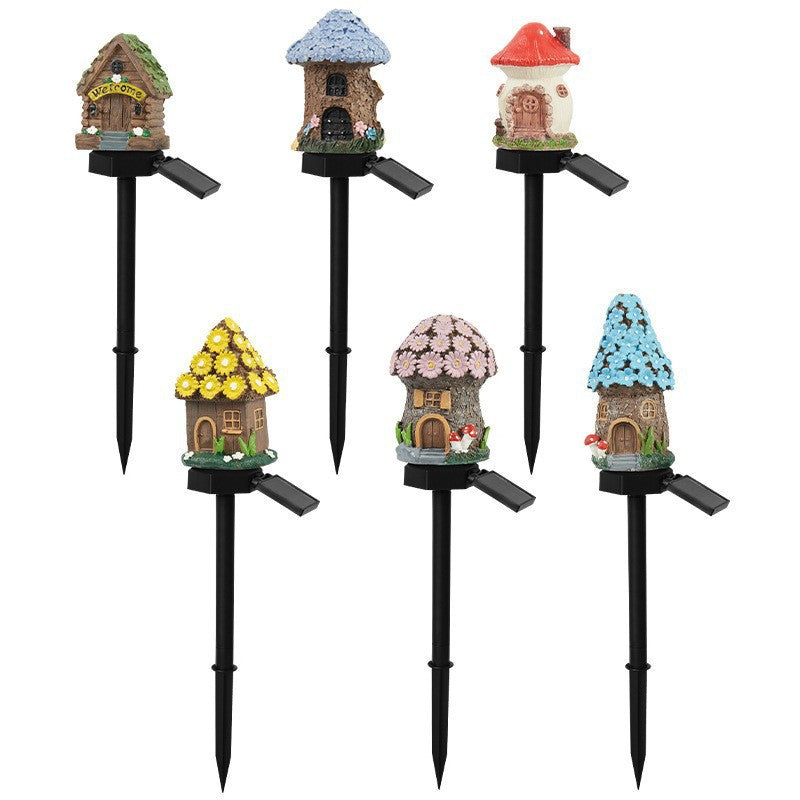 Solar New Cartoon Animation Resin Creative Mushroom House Outdoor Waterproof Floor Plug-in Light Garden Landscape Light