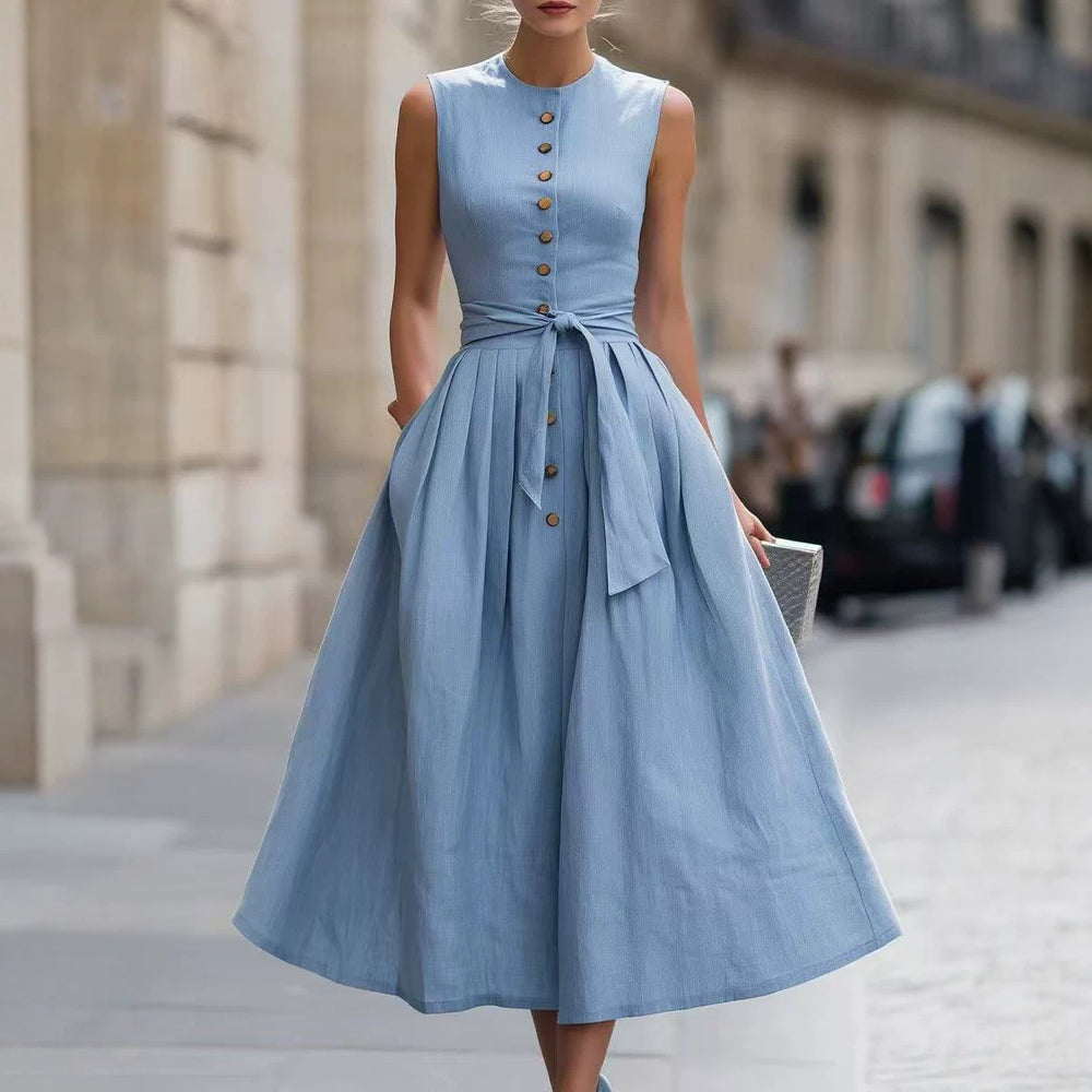 european and american cross-border  independent station new arrivalelegantelegancenormcore cotton and linen women's sleeveless dress