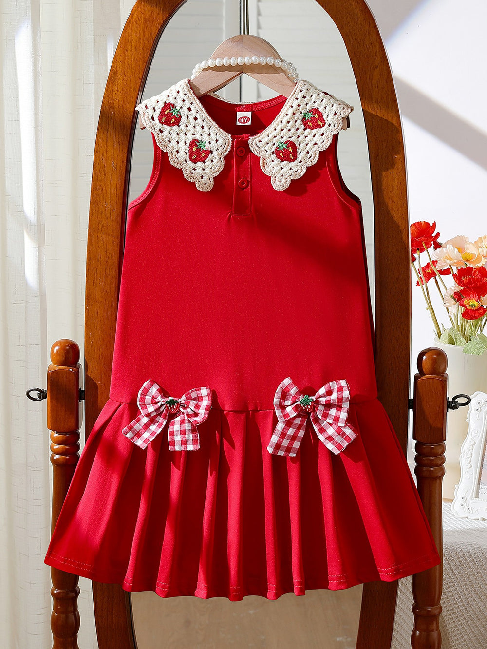 cross-border pastoral style girls' cute strawberry collar bow princess dress - exclusively for cross-border e-commerce