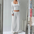 2025 european and american cross-border amazon aliexpress autumn/winter new striped high-waisted slimming wide-leg pants set for women