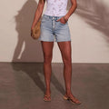Fashion denim shorts for women new arrival cross-border elastic multi-button straight-leg shorts ripped and worn denim shorts