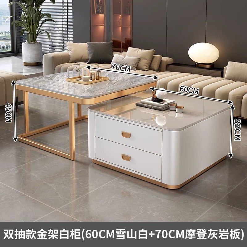 Rock slab coffee table accessible luxury modern casual square small apartment popular living room for home glass new arrival marble table