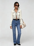 spring/autumn new arrival: v-neck chanel-inspired color block knit cardigan - elegant, age-defying long sleeve top/sweater