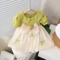 Girls' dress  summer new arrival: doll collar, bowknot, bear design, korean style, lightweight short-sleeve cotton dress for children