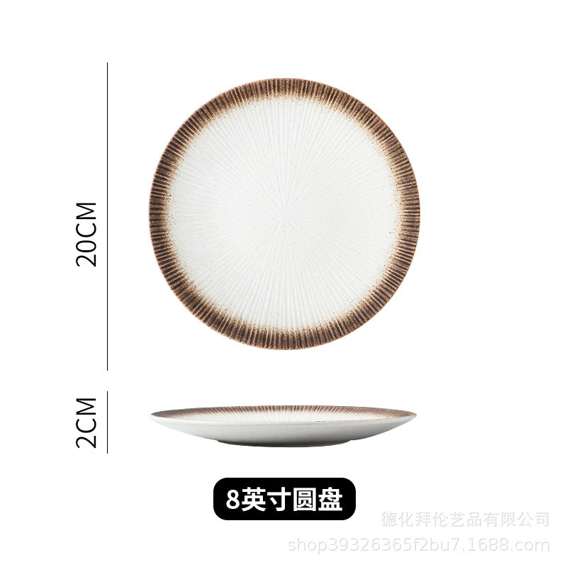 Japanese ceramic striped plate - creative steak plate, pasta plate, retro sushi plate - restaurant commercial serving plate - wholesale