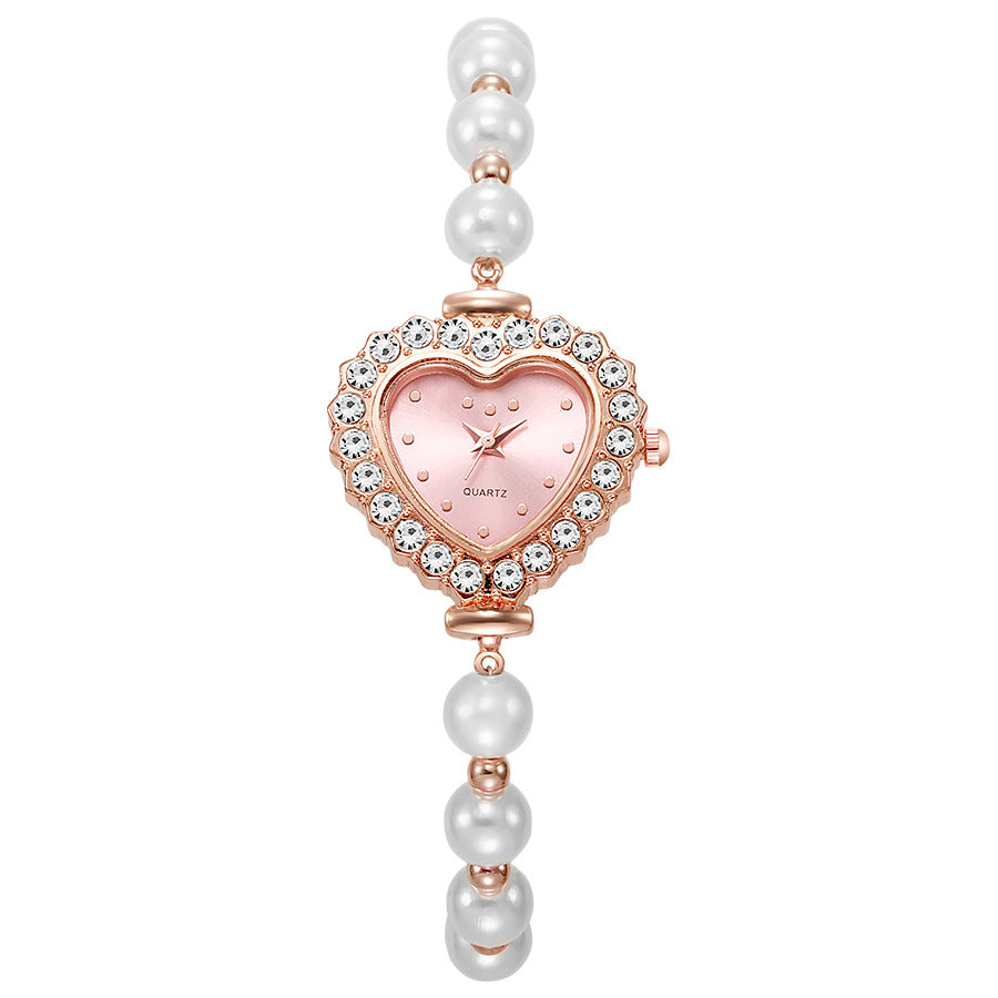 New arrivalfashionelegant small rhinestone women's watch heart diamond-encrusted preppy style small dial pearl bracelet watch