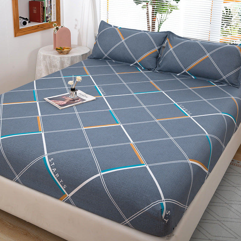 Pure colorprinting fitted sheet single piece double bed cover bed cover brushed bed sheets protective cover fitted sheet three-piece set