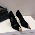 French plus size2025 black patent leather sexy spring new arrival pointed toe women's metal toe high heels elegant stiletto flats