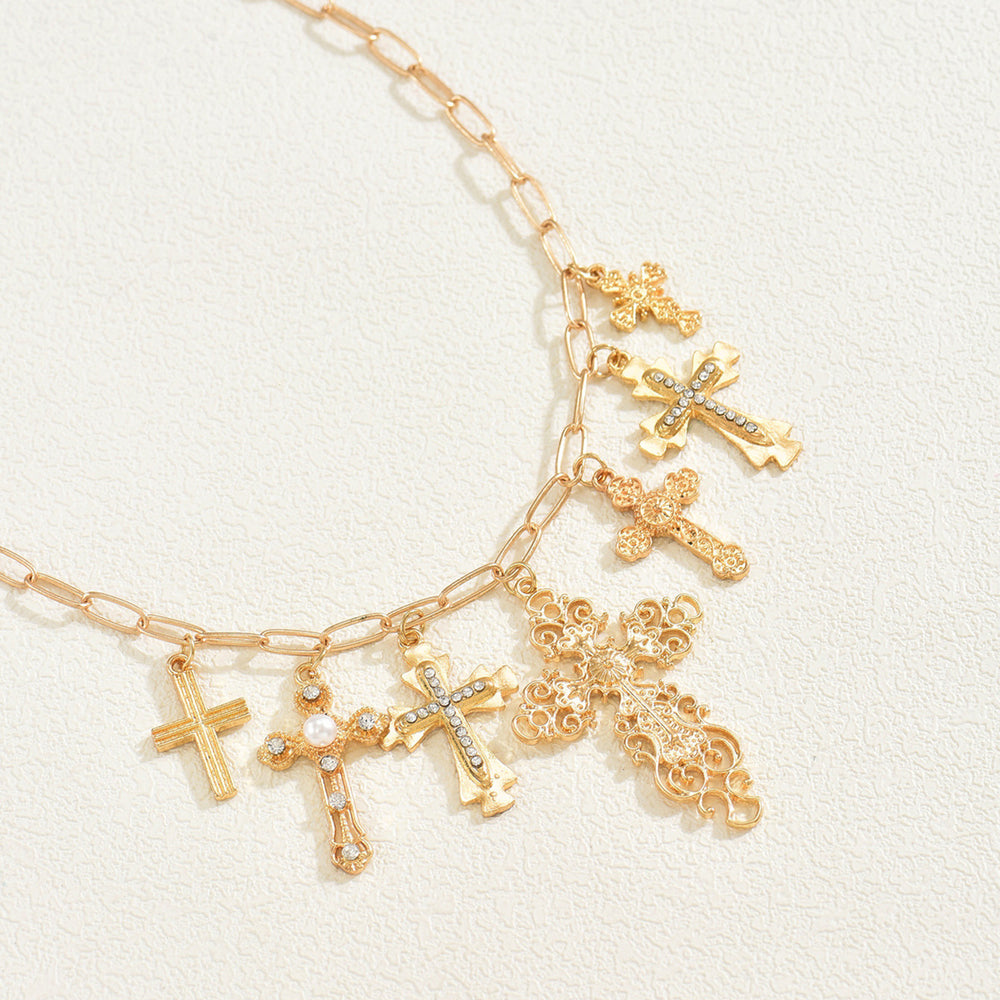 Wholesale diamond-studded cross necklace - european & american cross-border niche design accessories - women's hip-hop punk metal clavicle chain