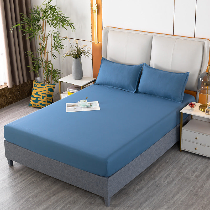 Pure colorprinting fitted sheet single piece double bed cover bed cover brushed bed sheets protective cover fitted sheet three-piece set