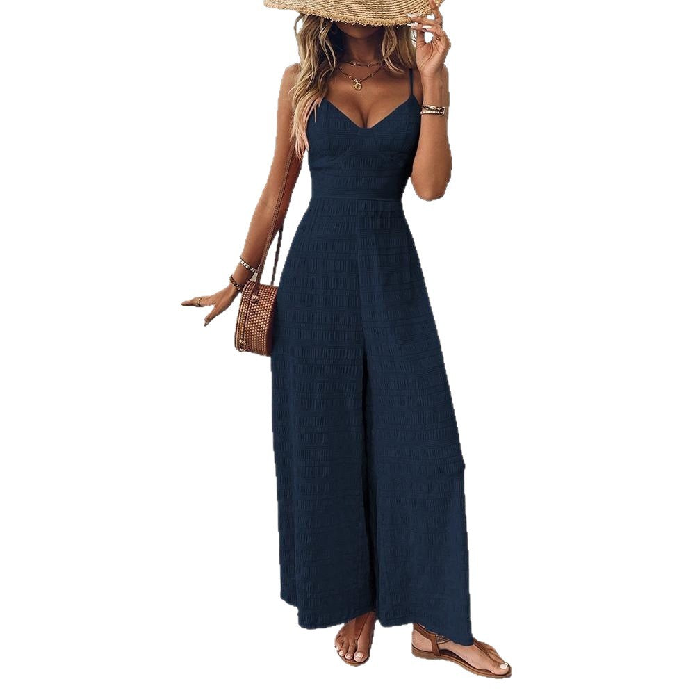 Fashion cross-border women's clothing  summernew arrival fashion waist elegant overalls suspender wide-leg jumpsuit