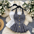 European and american hot girl style halter tank top - women's summer tweed design, unique and chic, pure & sultry, petite-friendly top