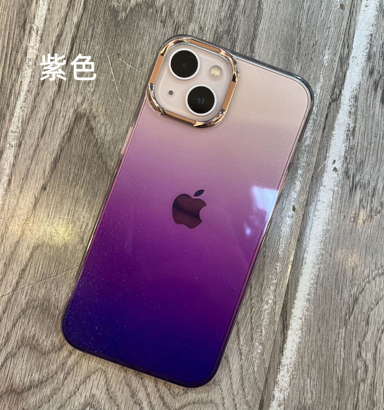 Suitable for apple 17promax single color mobile phone case iphone14 creative gradient glitter 15 acrylic protective cover