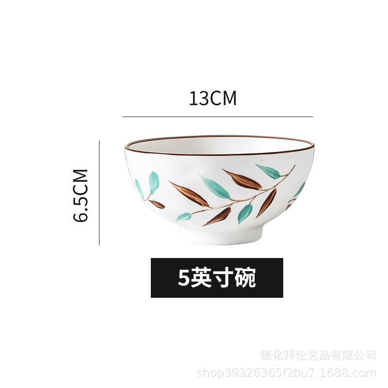 Nordic hand-painted leaf ceramic dinnerware set - includes plates, bowls, and dishes with handles for home use: dinner plates, vegetable plates, fish plates, noodle bowls, and snack dishes