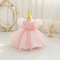Ready-to-ship new bubble sleeve children's formal dress, floral tulle princess dress, baby girl's first birthday dress
