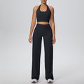 New arrival cross-border pure color double-sided brushed halter wide-leg pants yoga suit sports running fitness two-piece set for women
