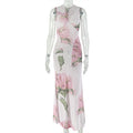 European and american style ins-inspired cross-border chic workwear women's elegant printed bodycon mini dress v-neck sleeveless maxi dress