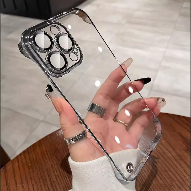 Suitable for iphone 16 electroplated pc frameless mobile phone case 15 transparent apple 14 comes with lens film all-inclusive hard case