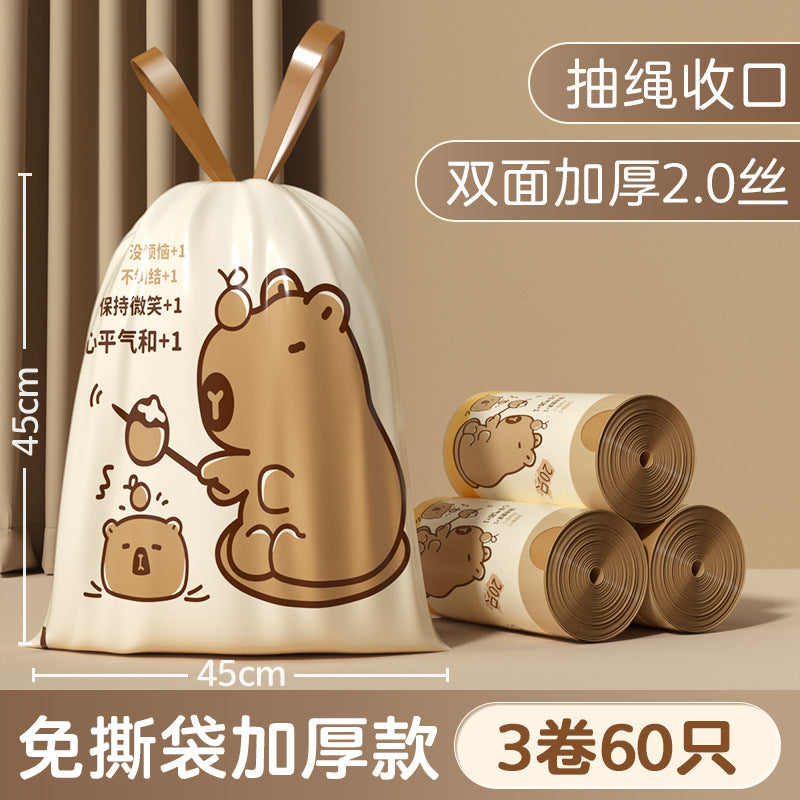 Tear-free drawstring garbage bag satchel style thickened large for home kitchen bathroom non-dirty hand drawstring plastic bag