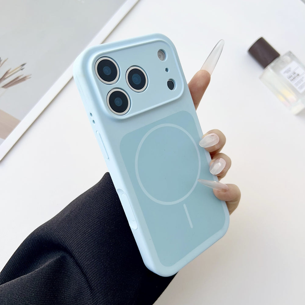 Fine hole two-color thin circle magnetic liquid silicone apple 17promax mobile phone case suitable for iphone16 skin-feeling case