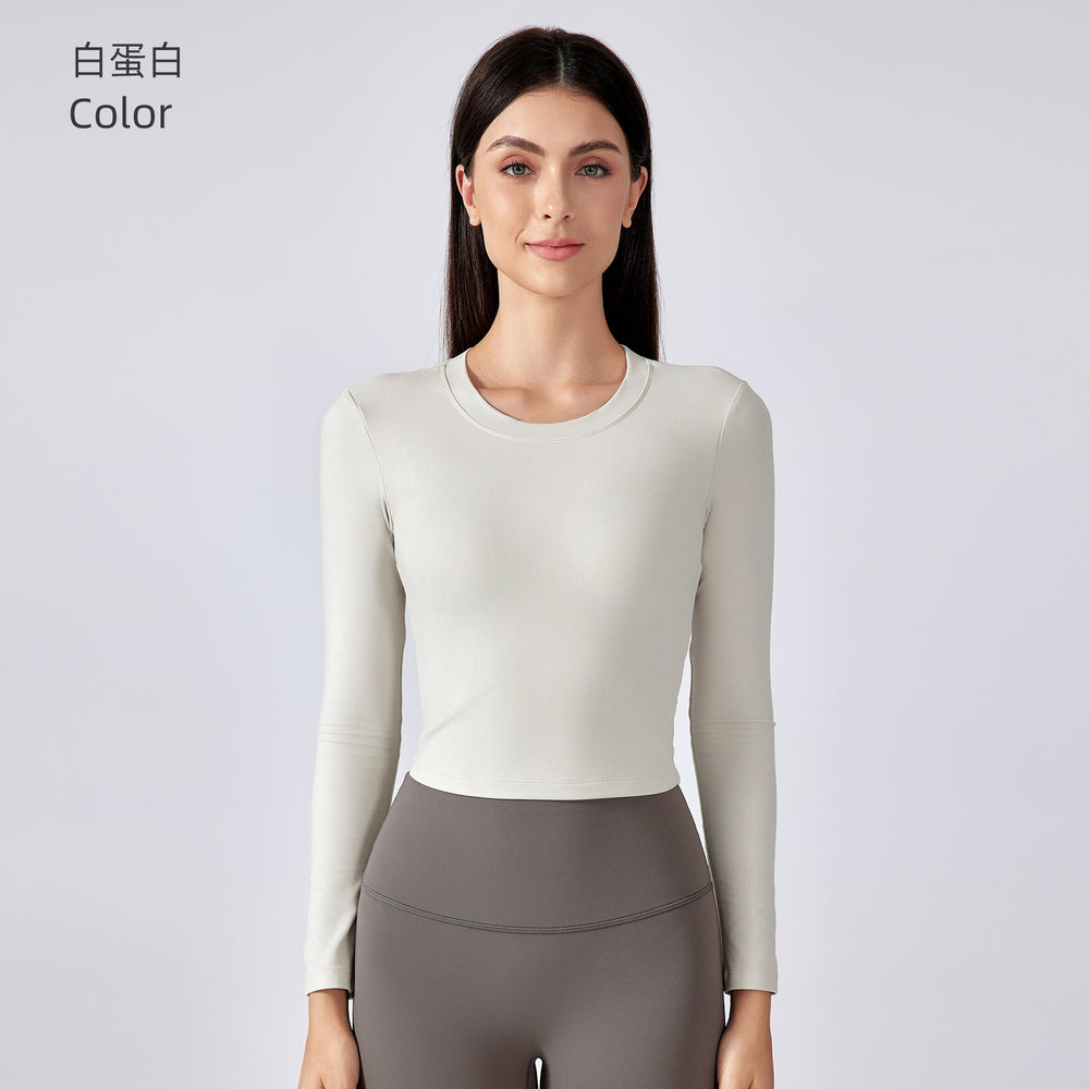 Sexy cutout back yoga top - long sleeve, cropped length with built-in bra pads - perfect for running, fitness, and workouts - daw186
