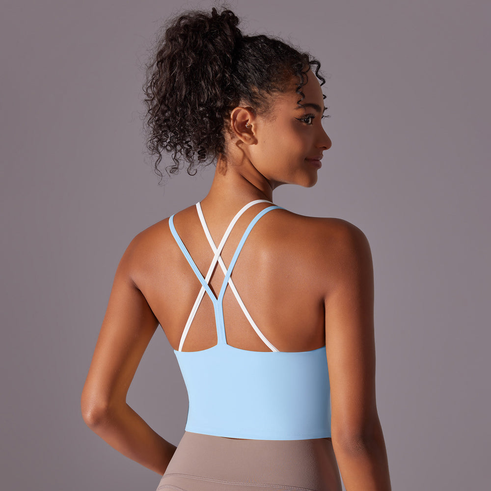 New solid color racerback double-layer crisscross double-sided brushed nylon sports bra running fitness yoga top for women