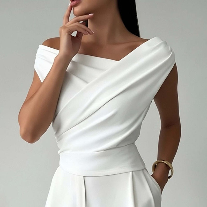 new women's summer collection: cross-border fashion, european & american style, casual, versatile, solid color, irregular design top
