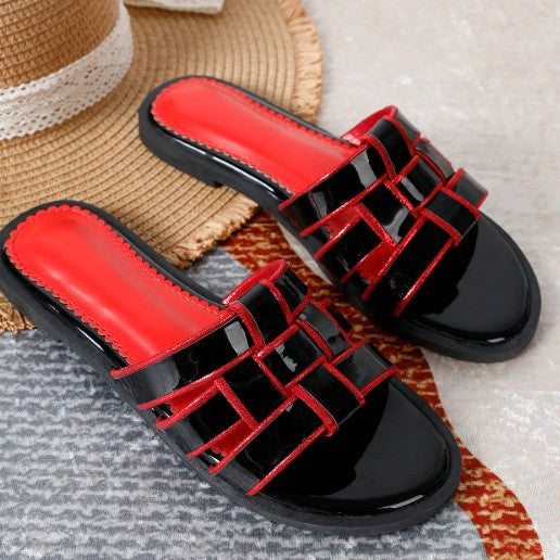 Trendy new women's sandals & slides - round toe color block flat sandals - women's low heel sandals