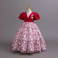 New wholesale children's dress, puff sleeve chiffon floral princess dress, girls' birthday dress, kids dress