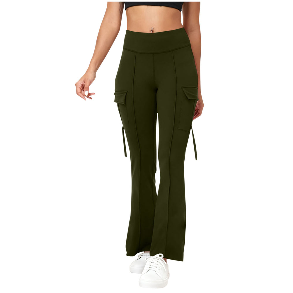 european and american cross-border  women's fashion trend solid color high-waisted belt pocket yoga pants