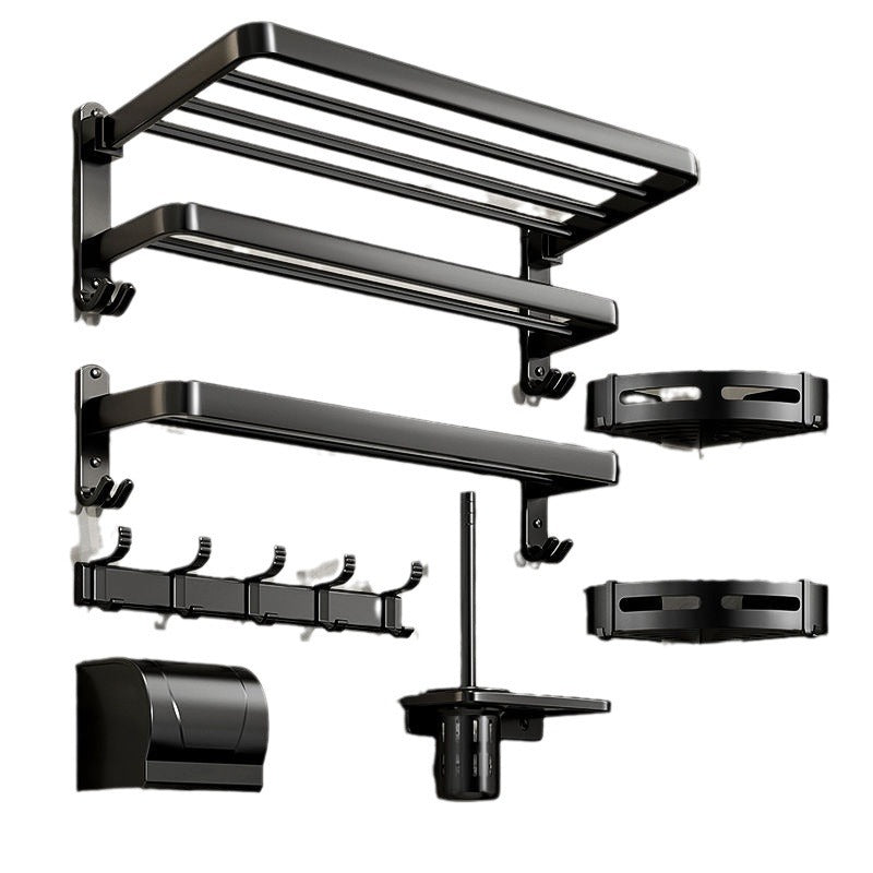 Towel rack punch-free space aluminum bathroom storage rack wall-mounted toilet foldablethickened bath towel rack suit