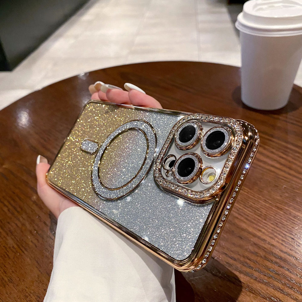 Suitable for iphone 17 pro max rhinestone glitter magnetic phone case, 16, 15, 12 full coverage drop-proof protective case