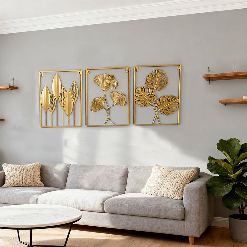 No-drill iron art wall decor - modern minimalist entryway, living room accent wall hanging - nordic metal decor