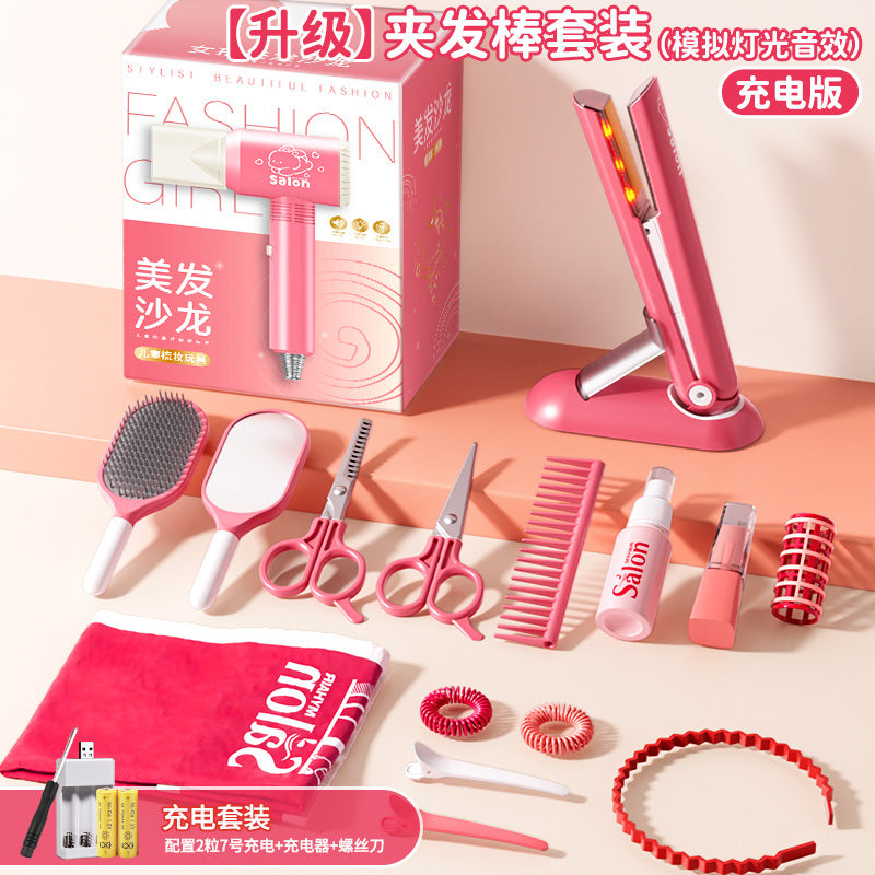 Kids' hair salon playset - realistic pretend play kit with hairdressing tools, comb, straightener, curling iron - perfect birthday gift for girls