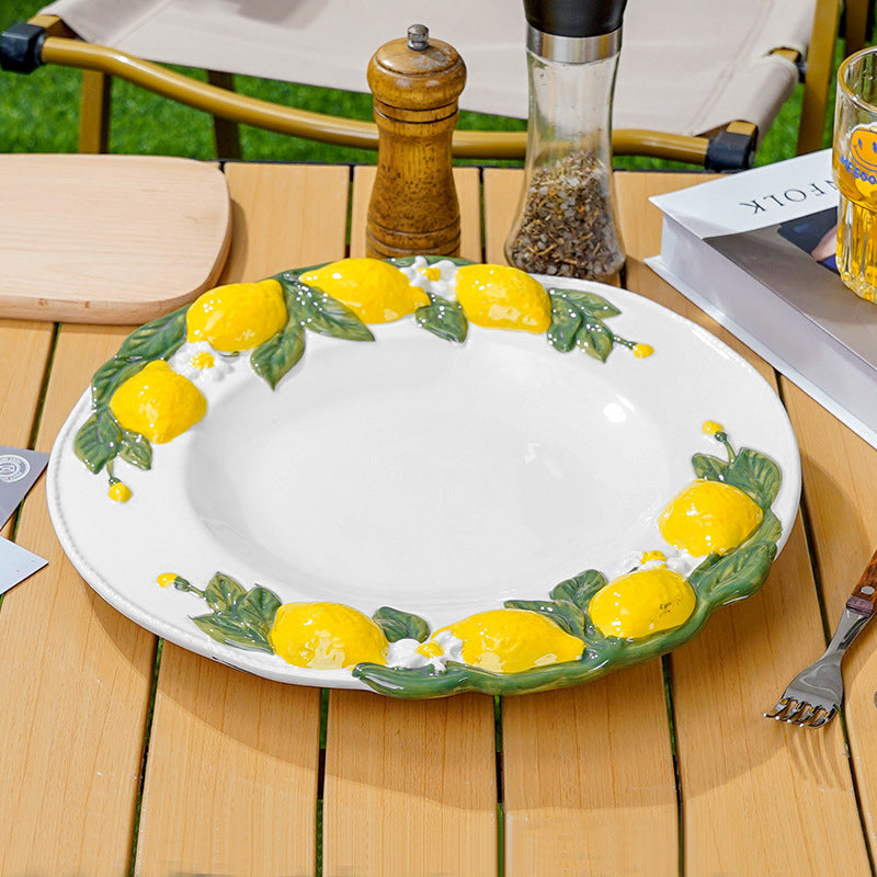Scandinavian creative lemon embossed ceramic dinner plate restaurant high-looking photo display plate hotel large portion dish plate
