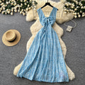 Frenchniche style blue printing suspender dress female summerk-style stereo flower large swingelegant princess dress fairy spirit