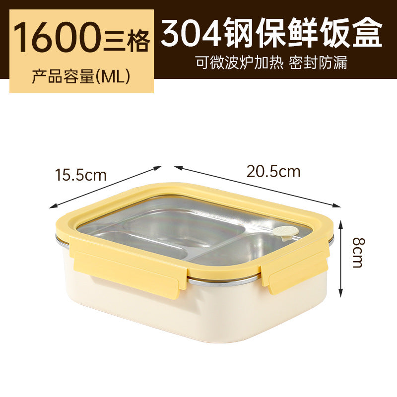 304 stainless steel lunch box - microwave safe, student meal container with compartments, bento box, food-grade fresh-keeping box