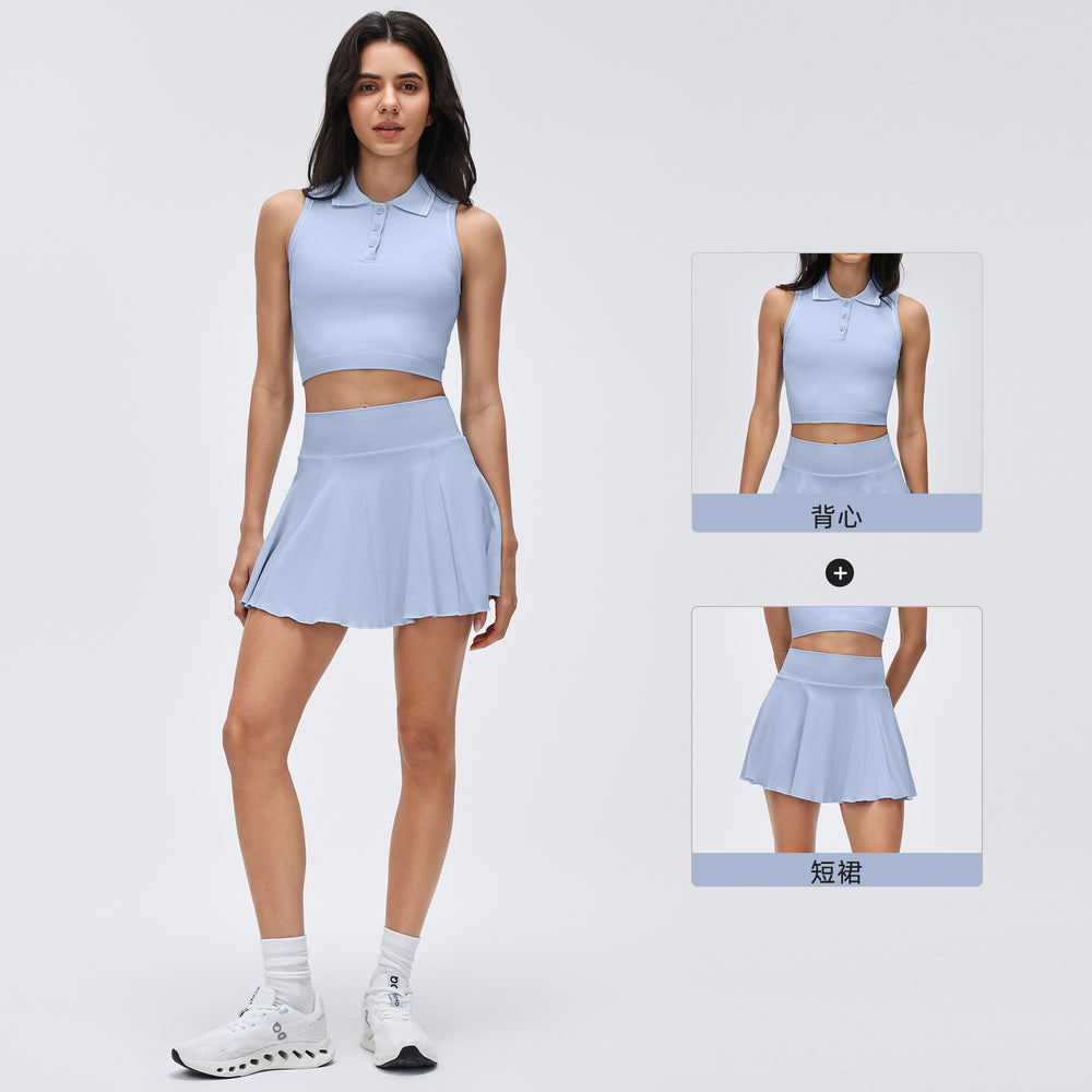 Polo collar sports tank top women's summer outdoor fitness yoga tennis skirt running training athletic skort set