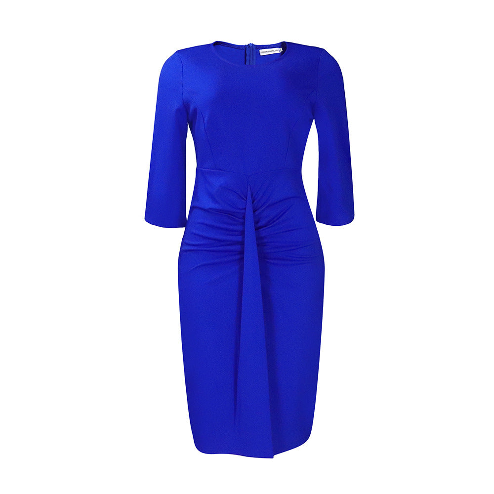 European and american style summer new fashion professional elegant solid color round neck bodycon pencil skirt ol dress - wholesale