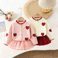 Girls' knit sweater set -  autumn/winter new collection - embroidered strawberry knit cardigan & tutu skirt two-piece set