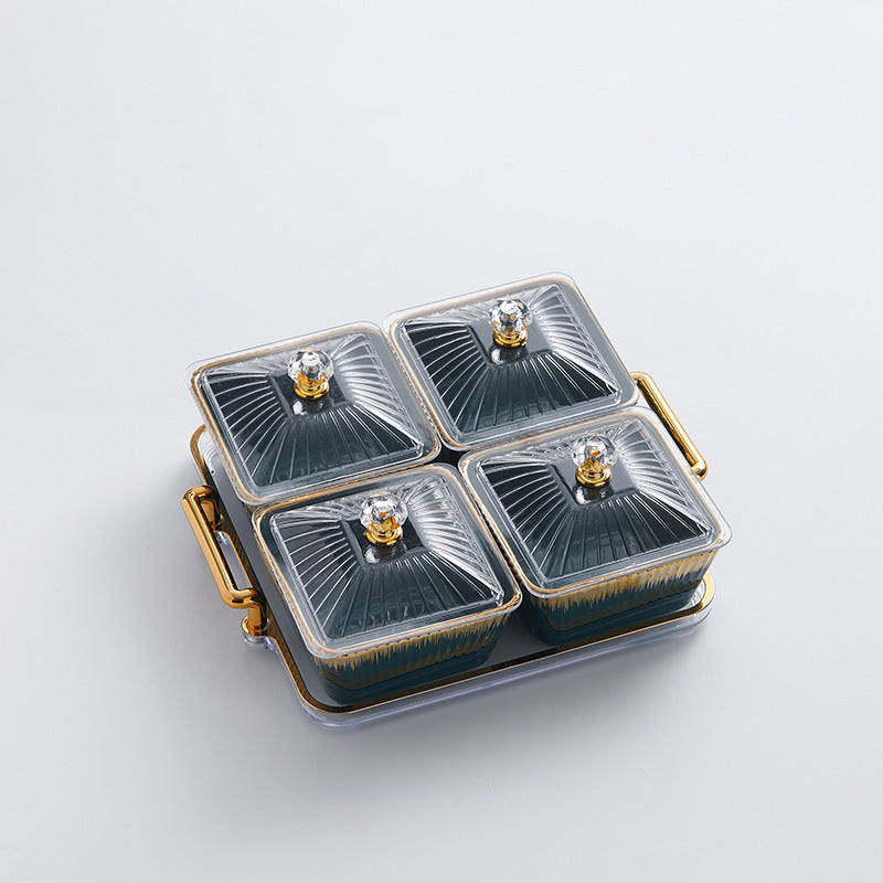 New arrival cream style dried fruit box for home ceramic divided dried fruit plate high-looking gold-rimmed snack plate living room candy plate