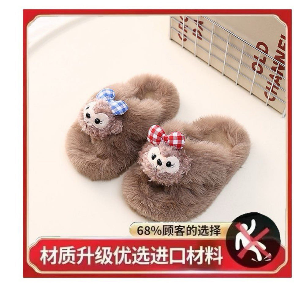 Cartoon bestseller fuzzy slippers for women, autumn 2024 new arrivals, versatile fashion, niche design, soft sole plush trendy home slippers