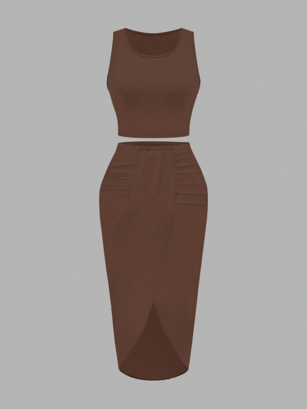 Amazon fashion cross-border women's sleeveless short tops + slit skirt two-piece suit