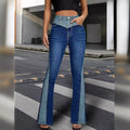 European and american style high-waisted jeans -  cross-border women's fashion streetwear patchwork color block flare jeans